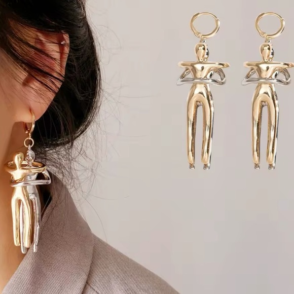 Abstract Dancing Couple Earrings-Gold And Silver - Picture 1 of 14